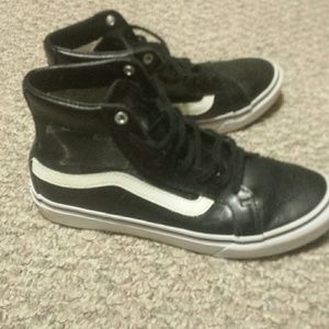 Black leather vans with mesh sides